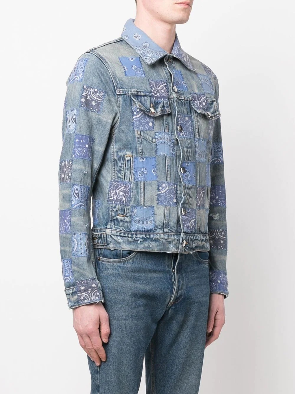 bandana-patchwork denim jacket - 3