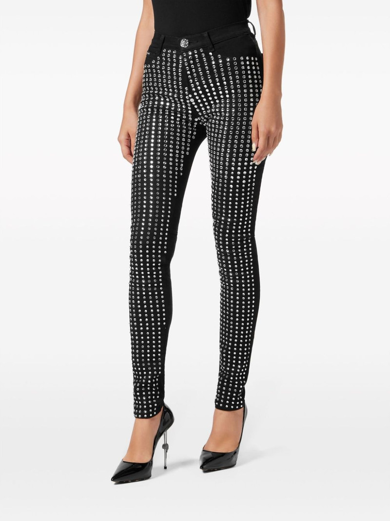 crystal-embellished cotton blend skinny jeans 3
