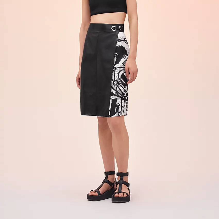 "Cliquetis Tattoo Aquarelle" mixed materials leather skirt - 2
