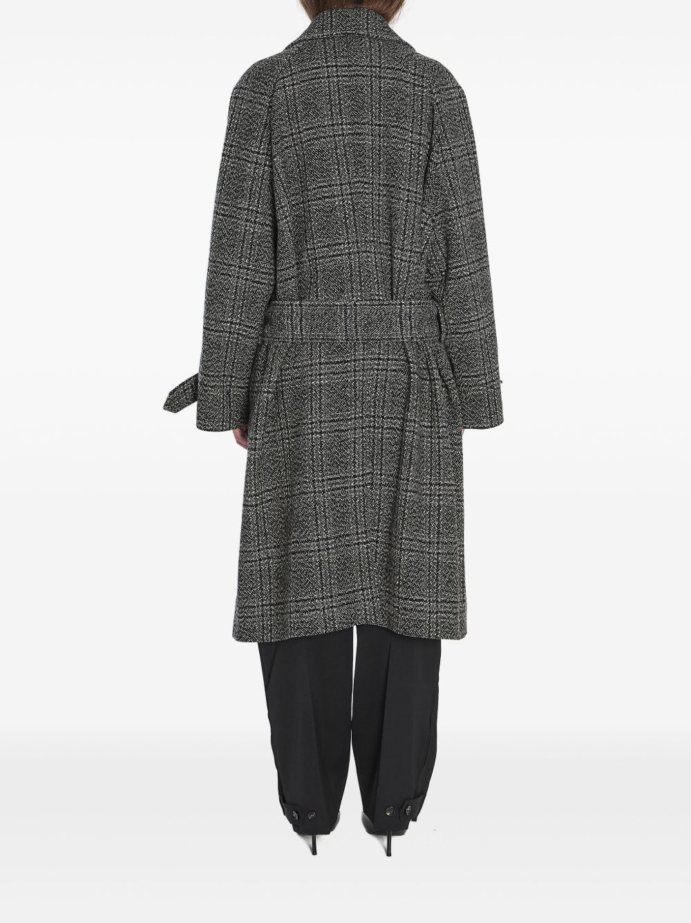 One Layer checked belted coat - 4