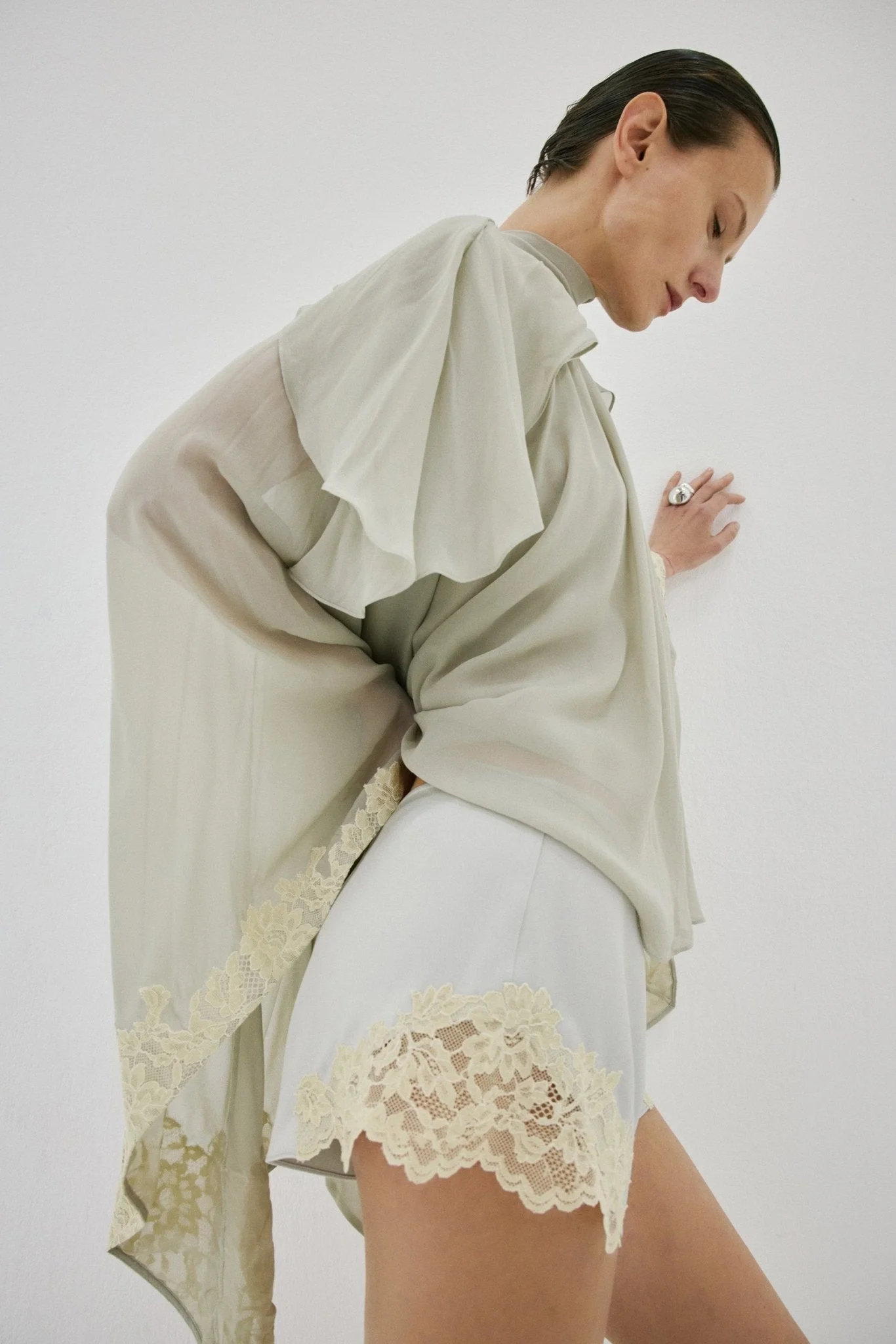 REPARO SHORTS IN STONE BEIGE AND SOFT YELLOW SATIN - 1