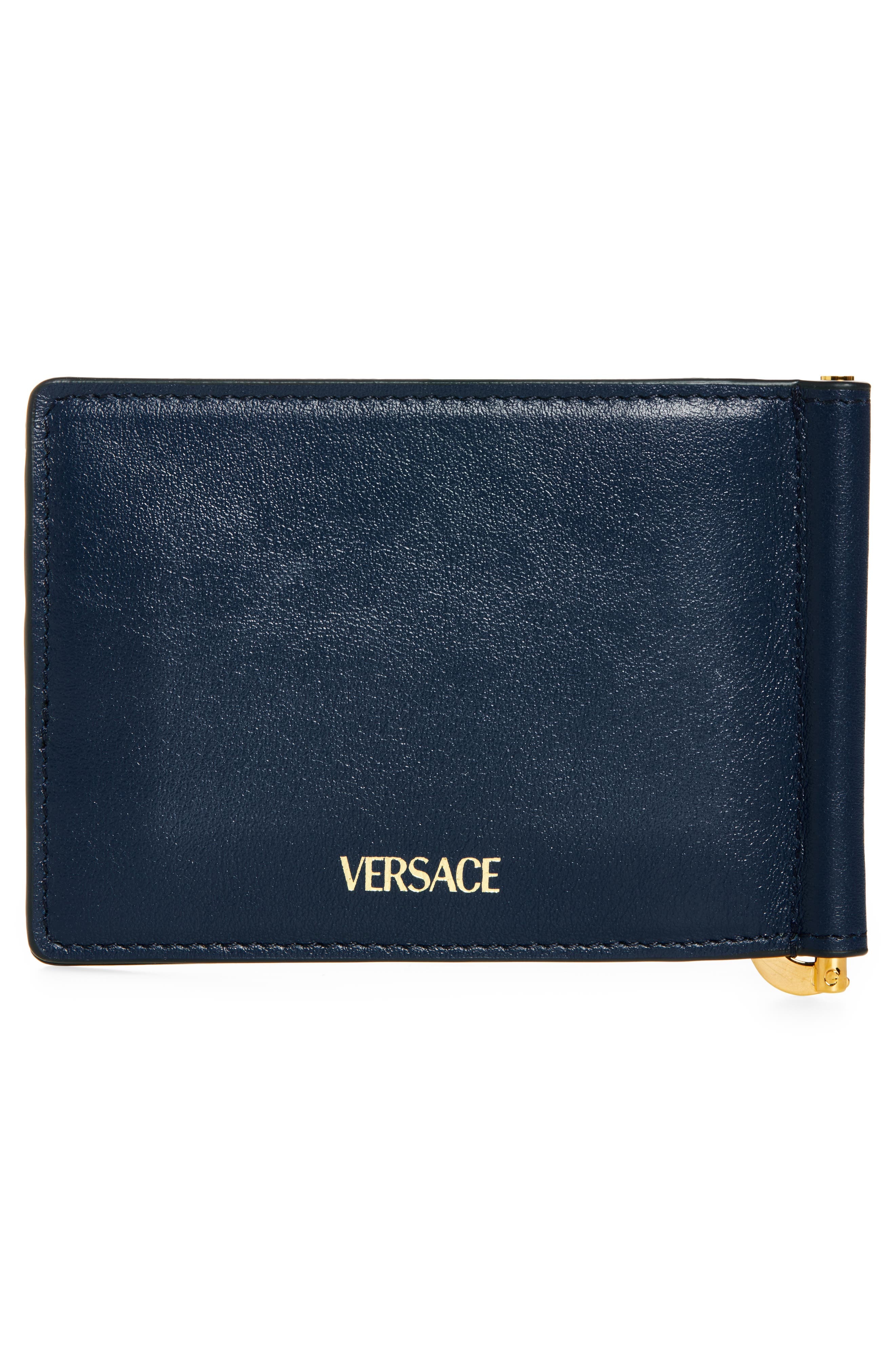Versace Medusa Money Clip Leather Bifold Wallet in Midnight Blue-Versace Gold at Nordstrom - 4