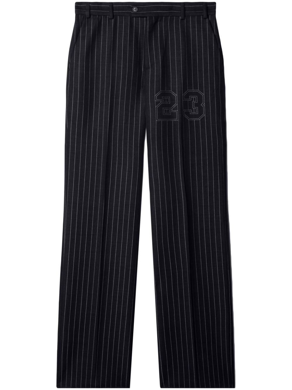 number-print pinstriped slim-cut trousers - 1