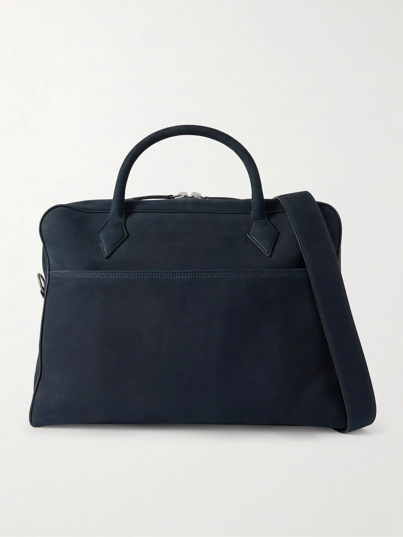 Closer All Day Leather-Trimmed Nubuck Briefcase Navy - 1