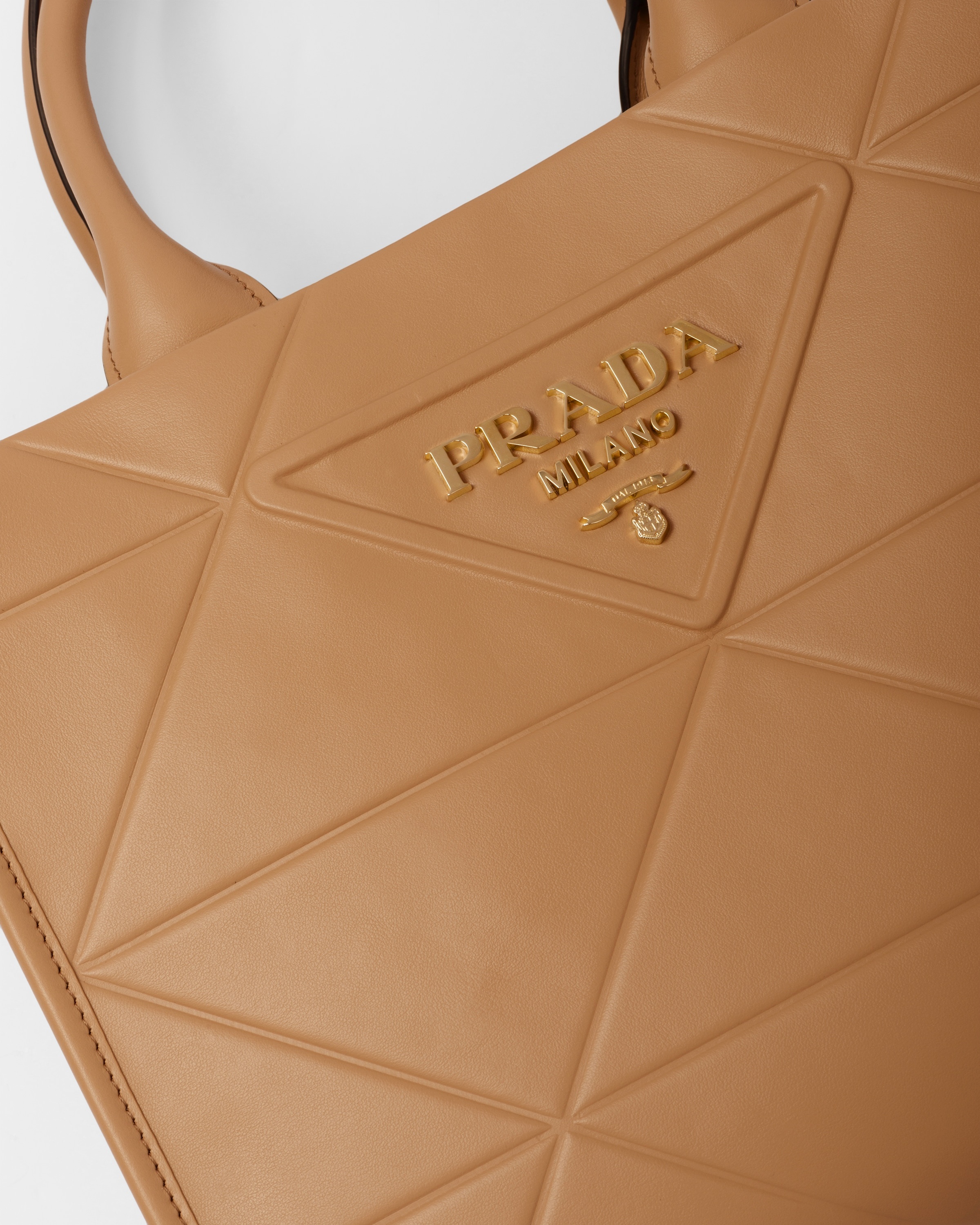 Medium Leather Prada Symbole Bag with Topstitching, Women, White