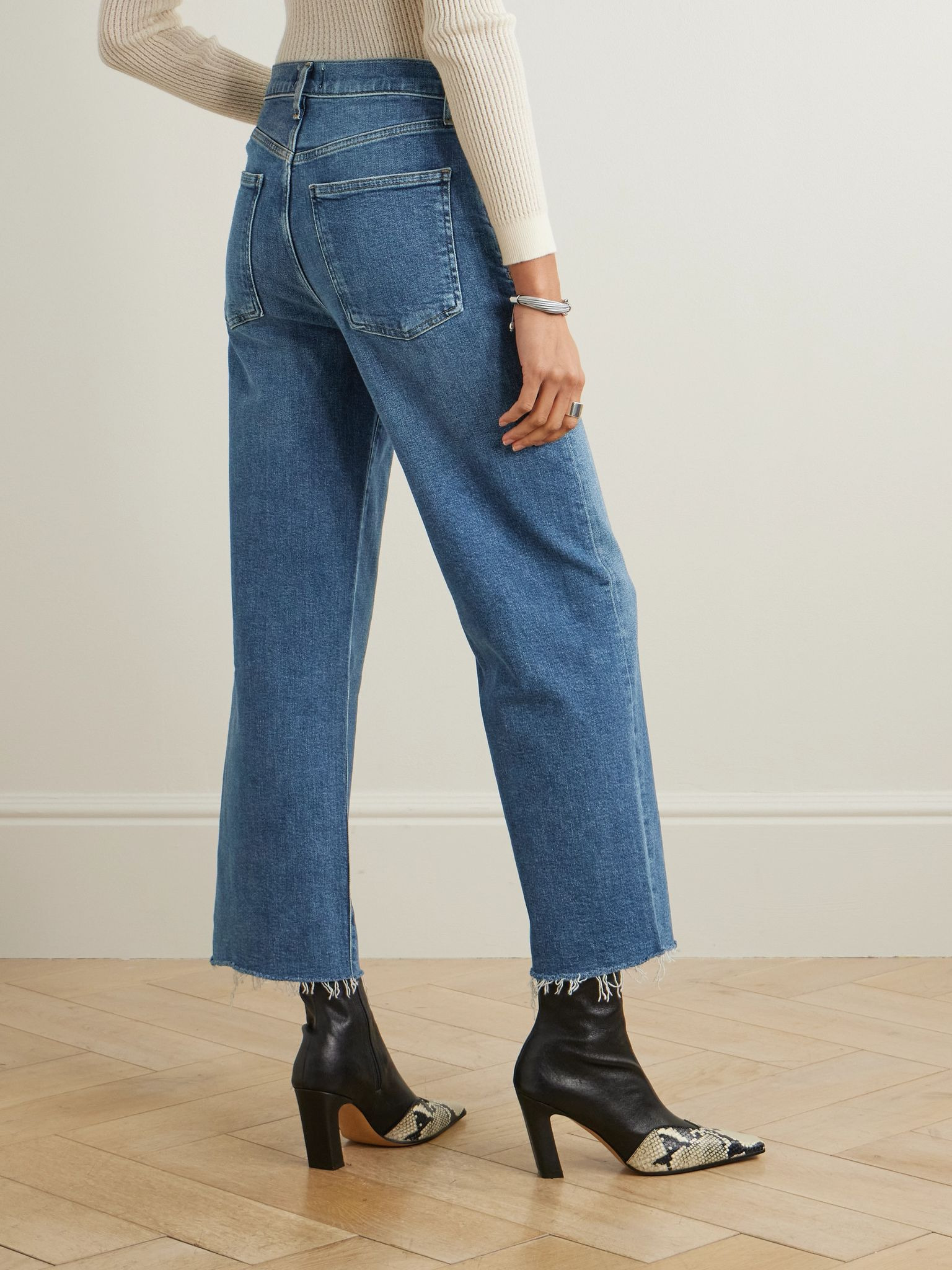 Harper cropped frayed mid-rise straight-leg jeans Dark denim - 4