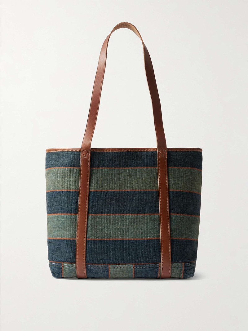 Ried Leather-Trimmed Striped Indigo-Dyed Denim Tote Bag - 1