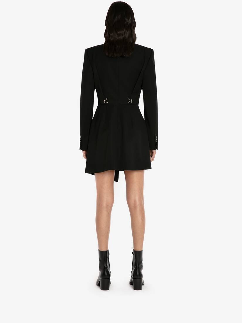 Barathea Drop Hem Tuxedo Mini Dress in Black - 4