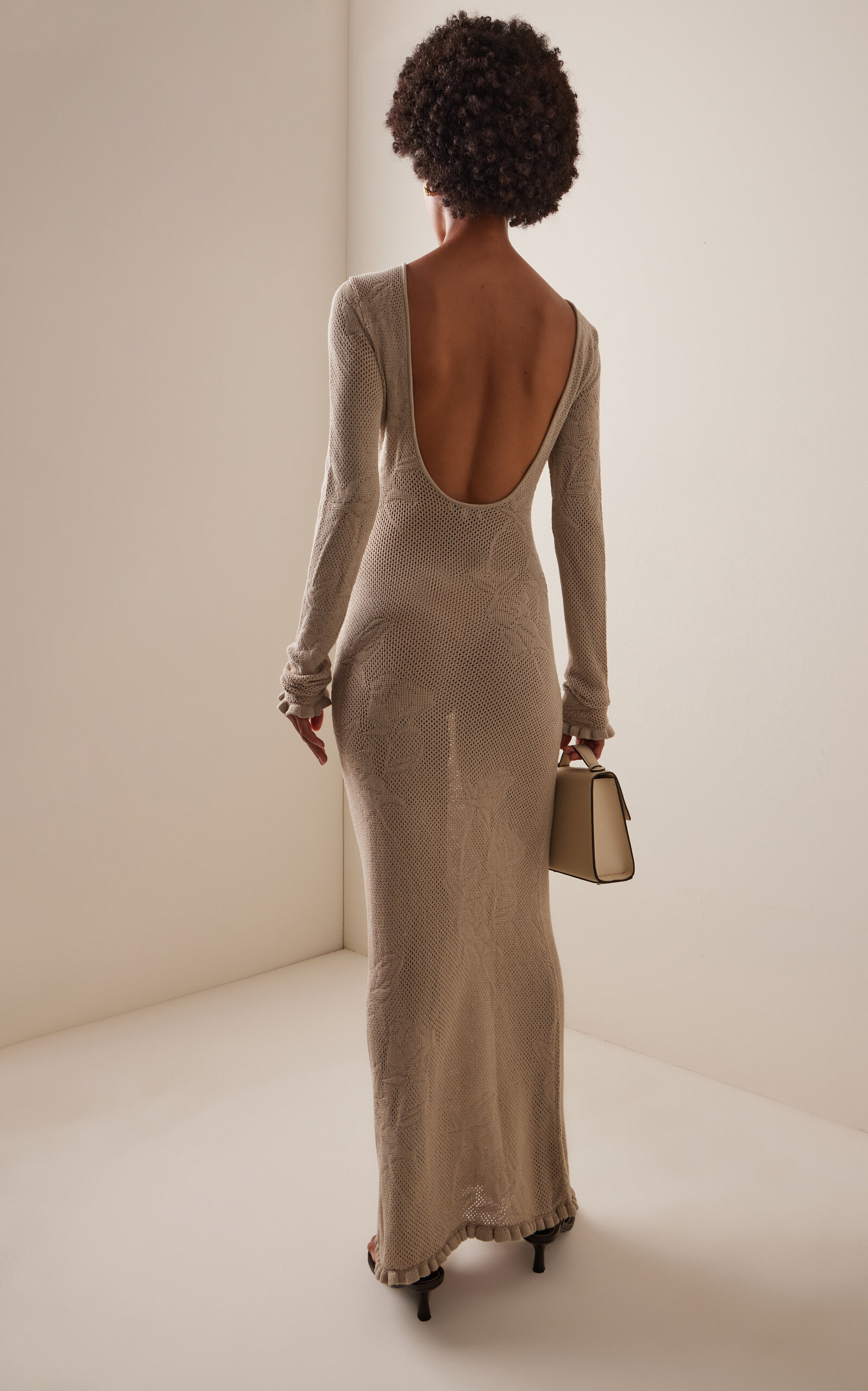 Open-Knit Cotton Maxi Dress grey - 4