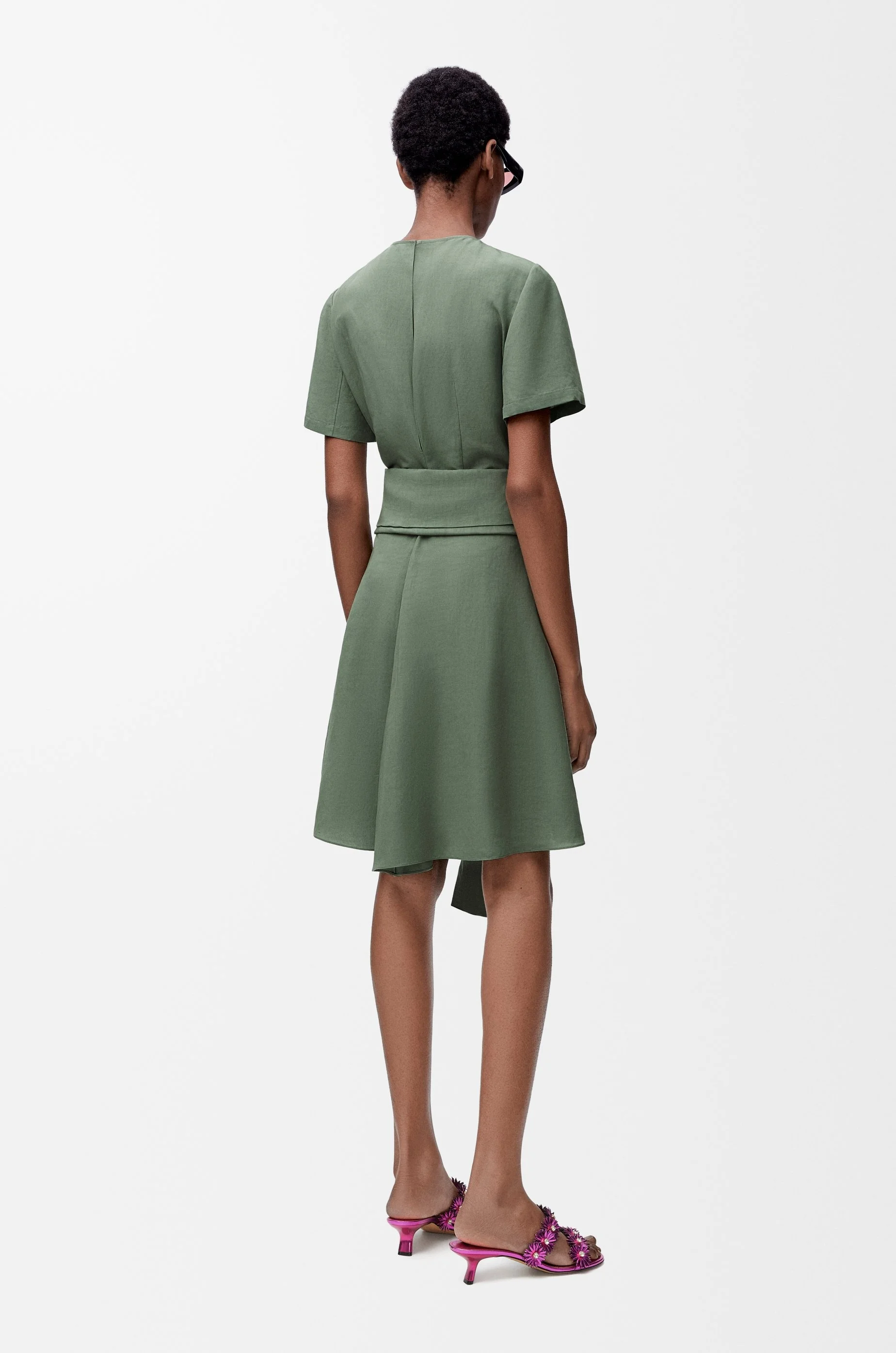 chinese dress ladies Loewe White Creme Linen Dress with Circular Leather Stencil Detail and –  PauméLosAngeles main image 0