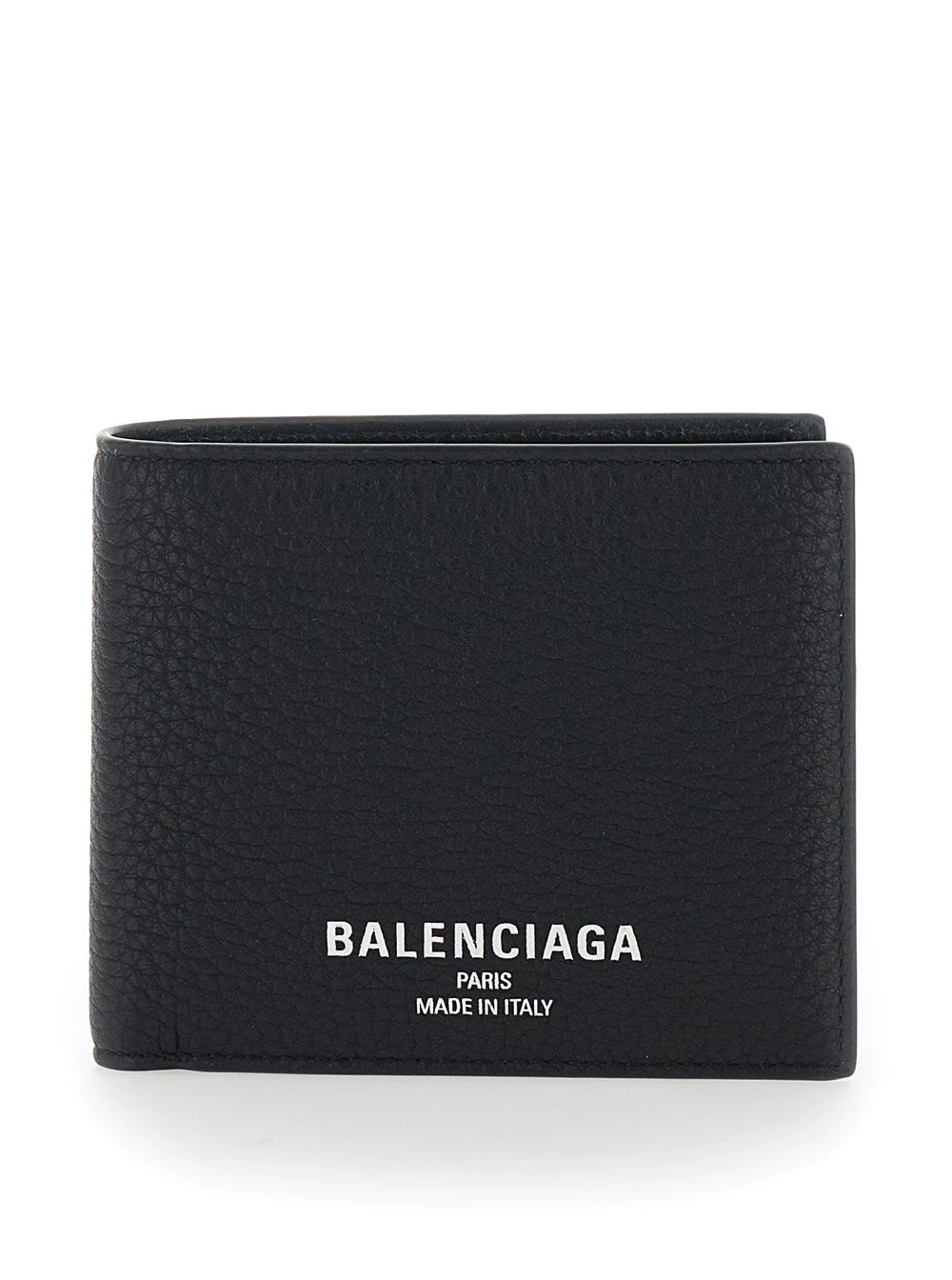 Balenciaga Men Black Leather Logo Lettering Bifold Wallet For Men - 1
