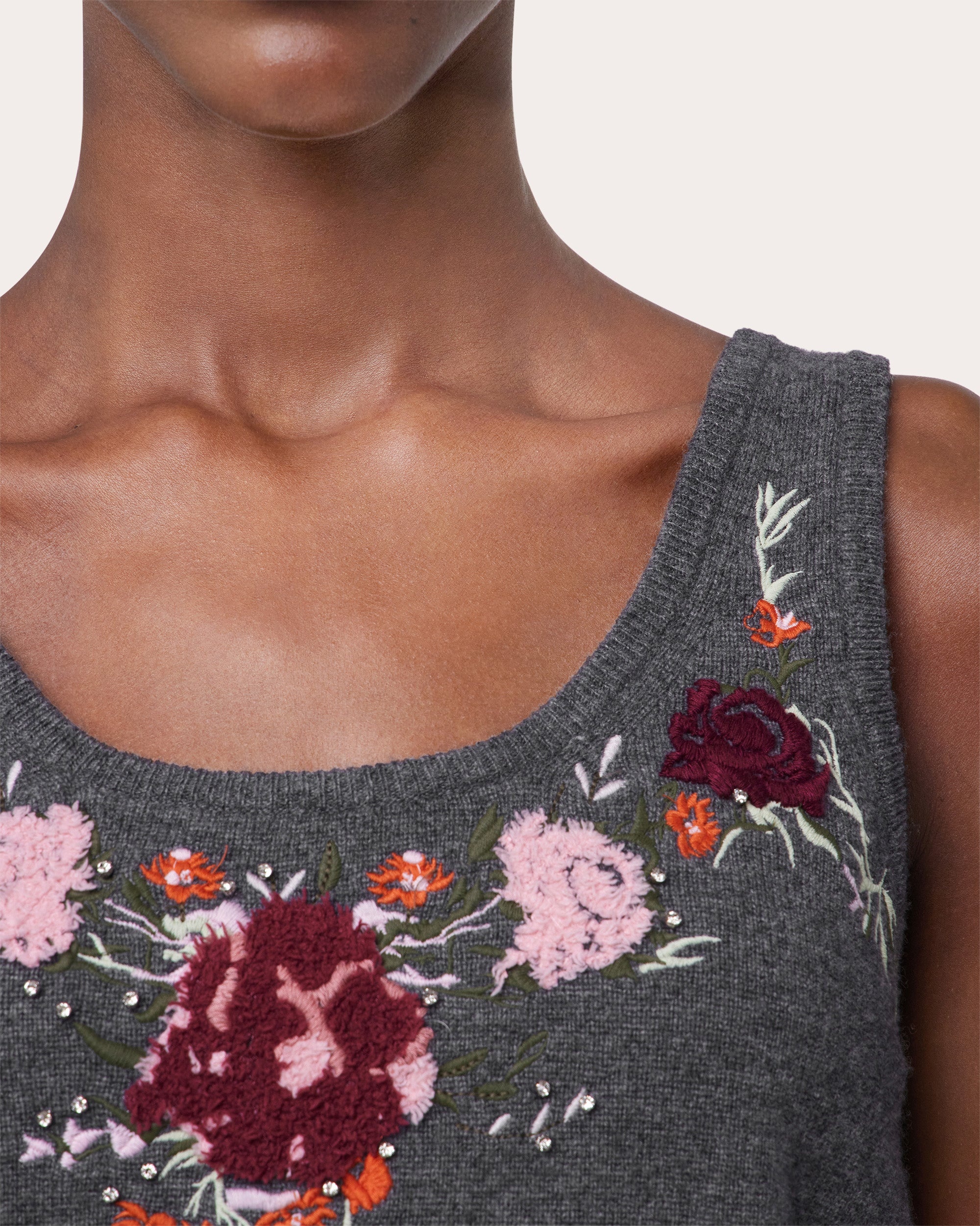 Cropped Embellished Floral Wool-Cashmere Tank Top - 6