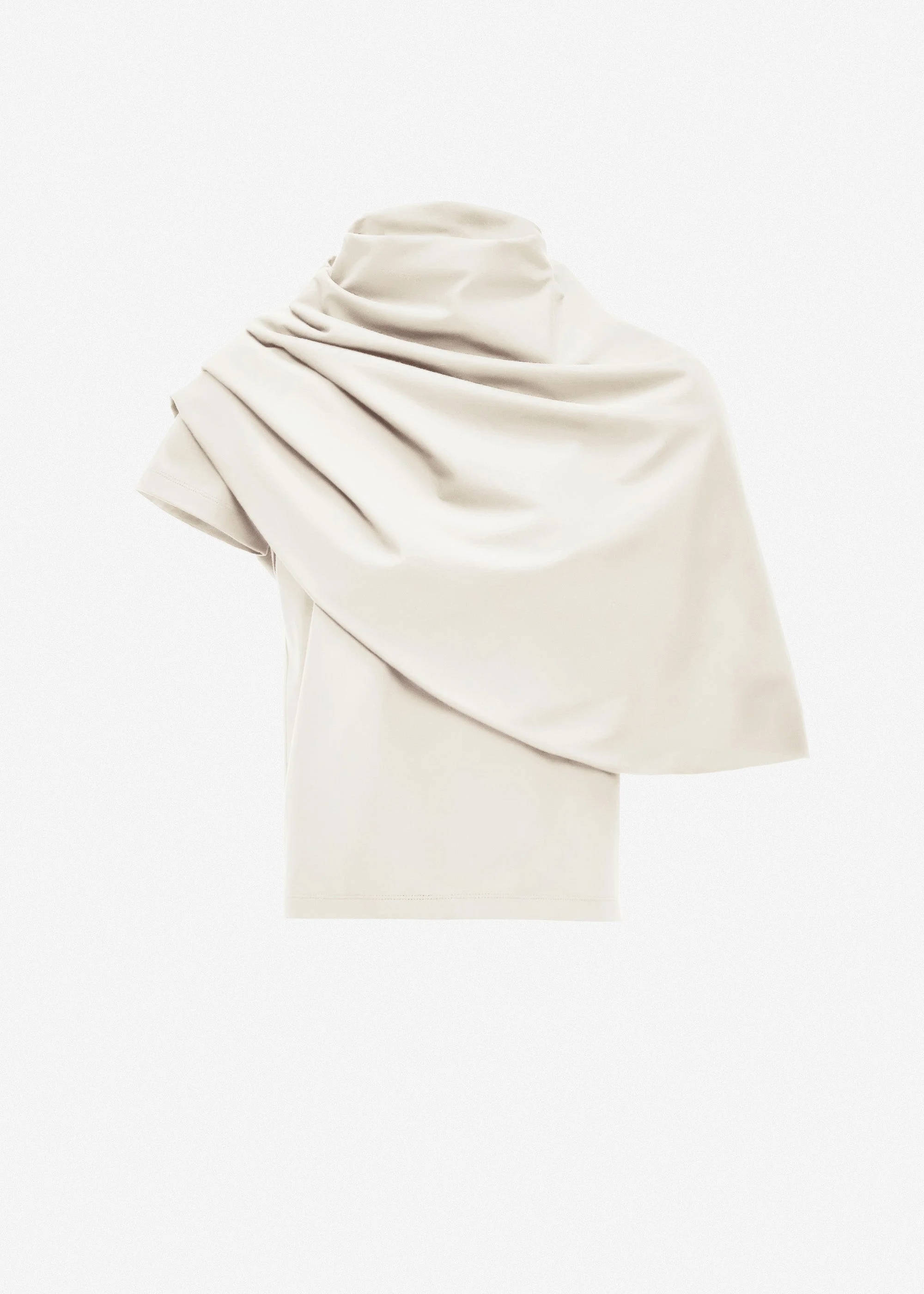 T-shirt with draped cape in cream - 1