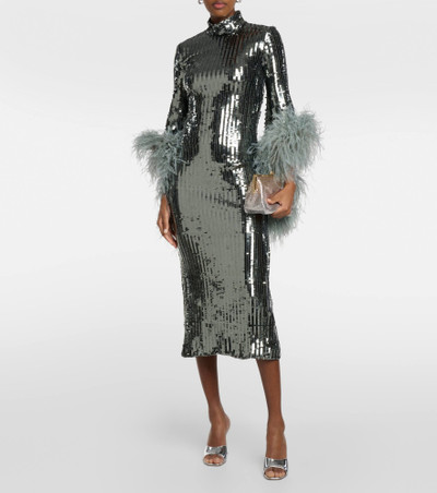 Taller Marmo Del Rio feather-trimmed sequined midi dress outlook