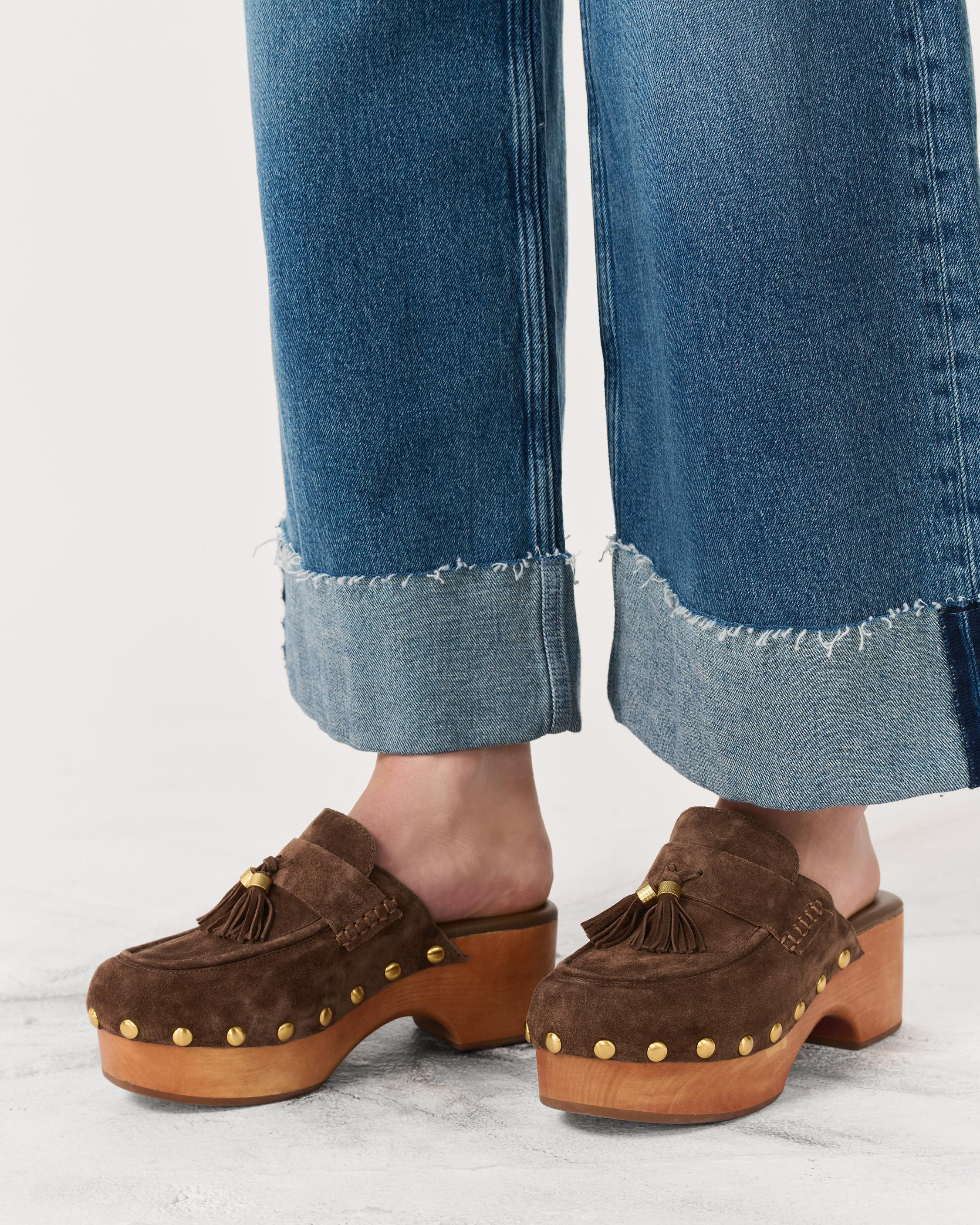 Maisie Italian Suede Studded Platform Clogs - 2