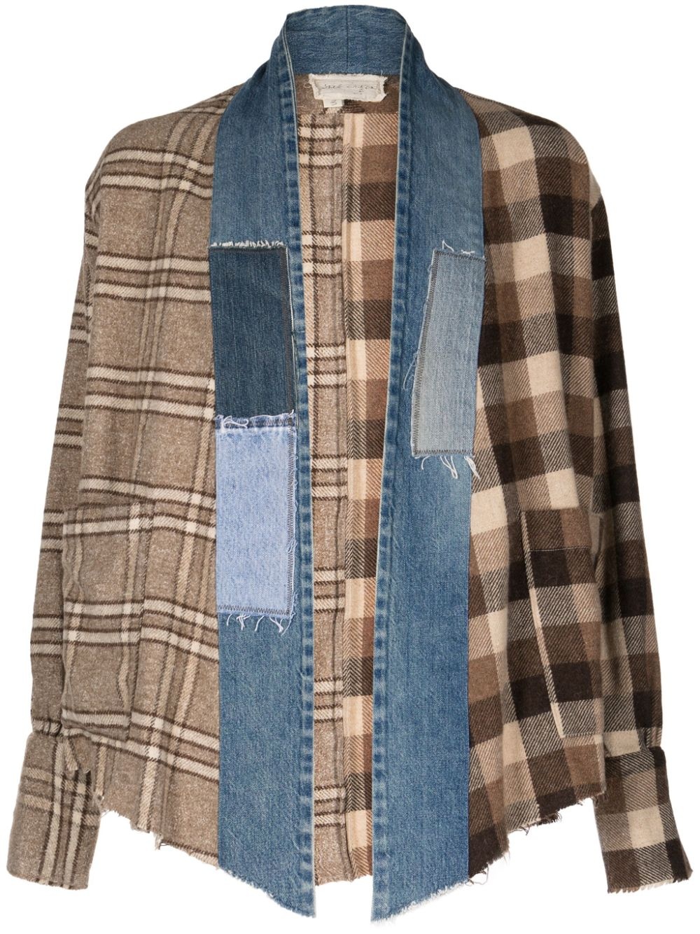 patchwork checked open-front jacket - 1