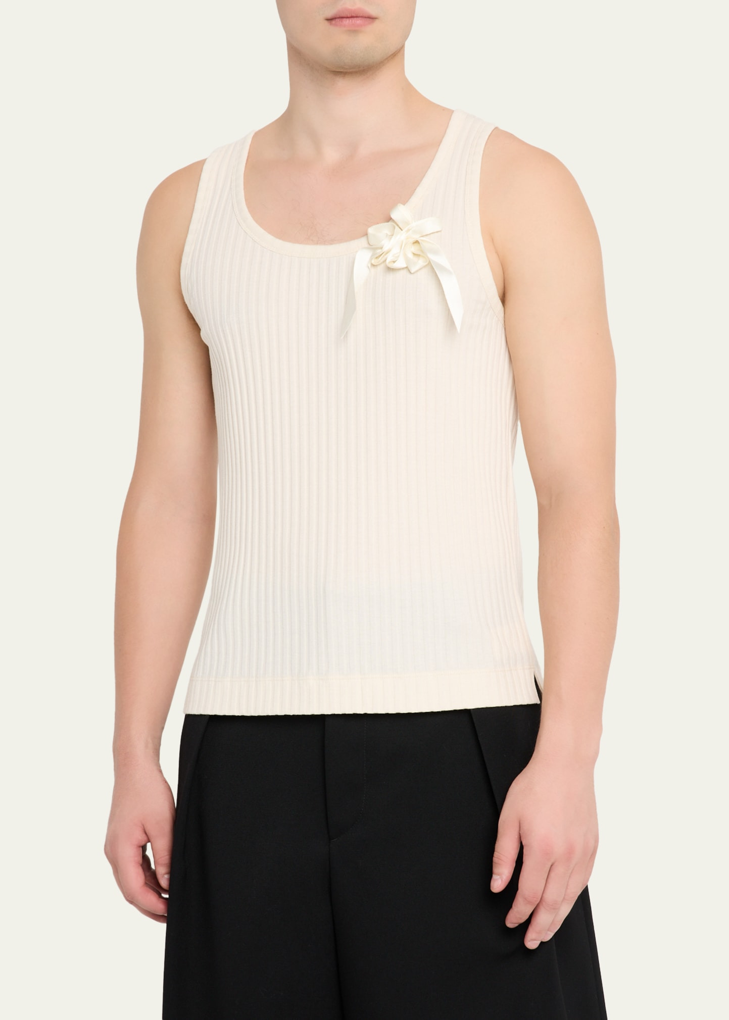 Men's Ribbon-Daisy Ribbed Sleeveless Racerback Shirt - 4