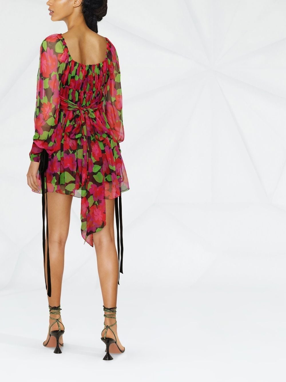 floral-print long-sleeve mini dress - 4