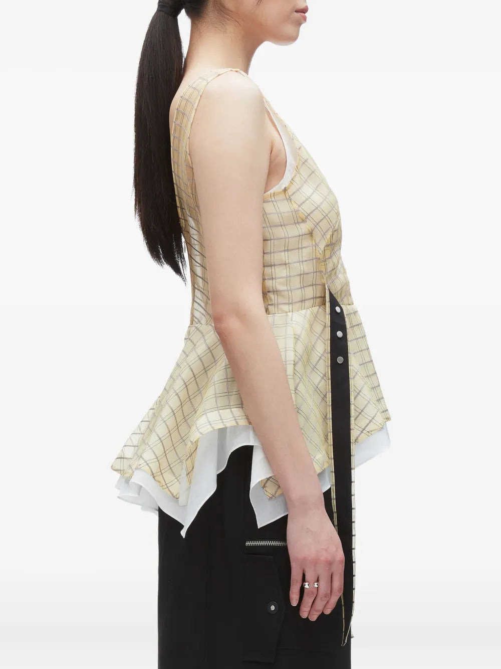 Plaid Organza Sleeveless V-Neck Flounce Top - 4