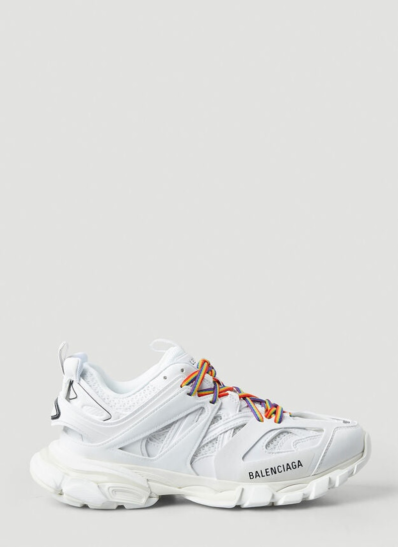 BALENCIAGA Rainbow Lace Track Sneakers in White - 1