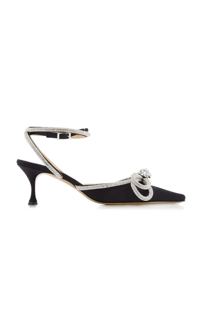 Double Bow Crystal-Embellished Satin Pumps black - 1
