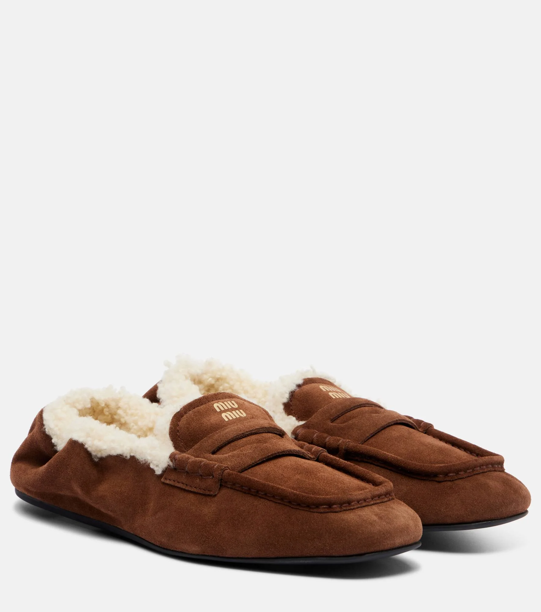 Ruches shearling-lined suede penny loafers - 1