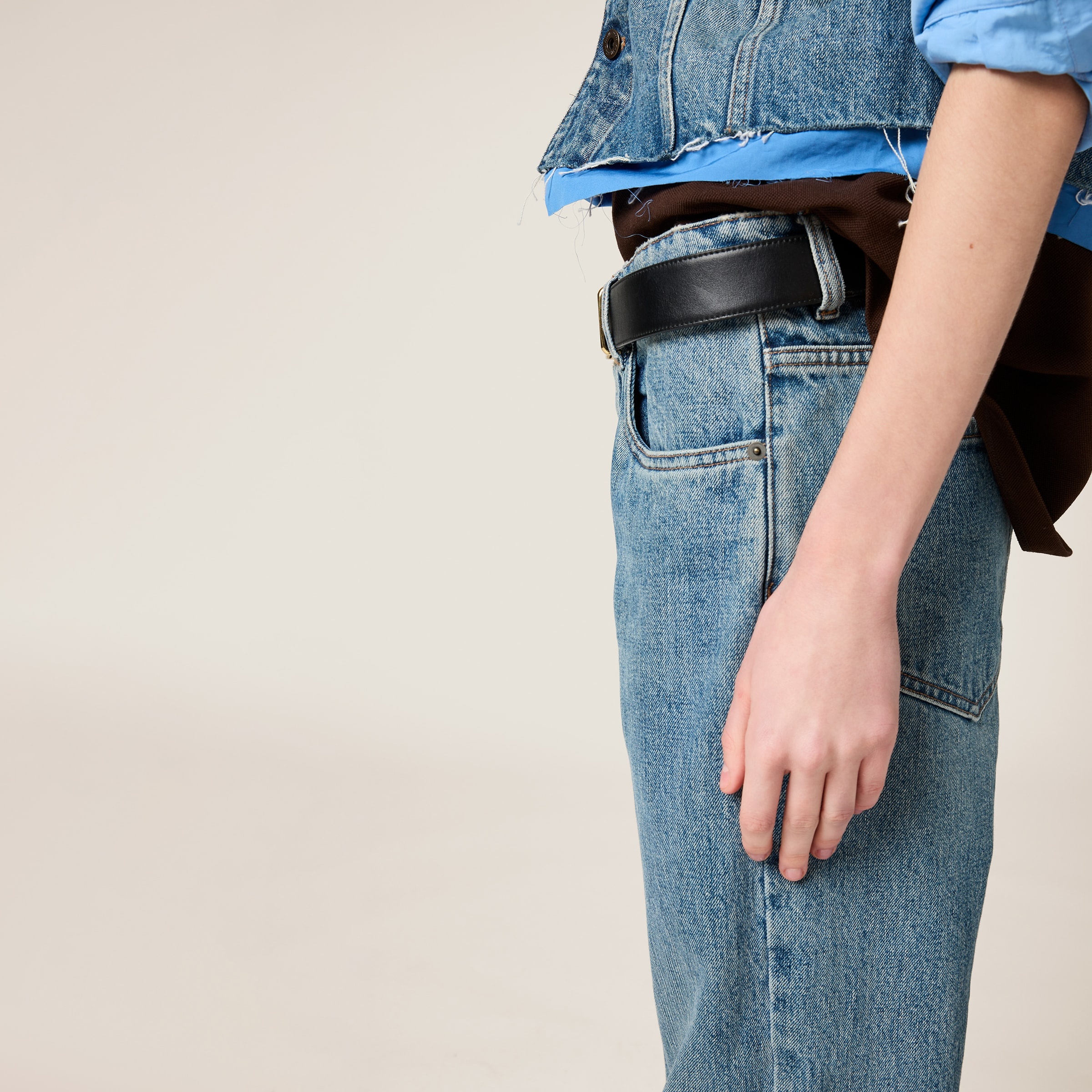 Denim and poplin five-pocket jeans - 6