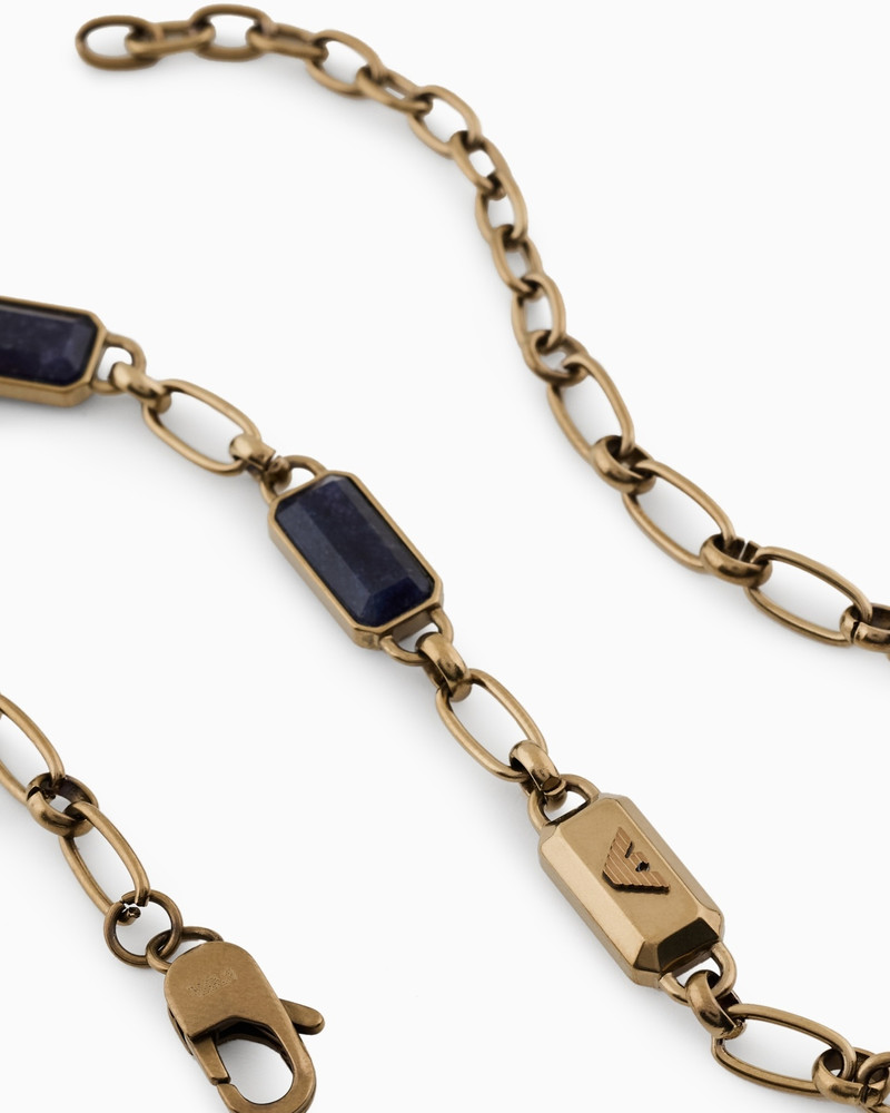 BLUE STONE WITH IP ANTIQUE GOLD-PLATING CHAIN NECKLACE 3