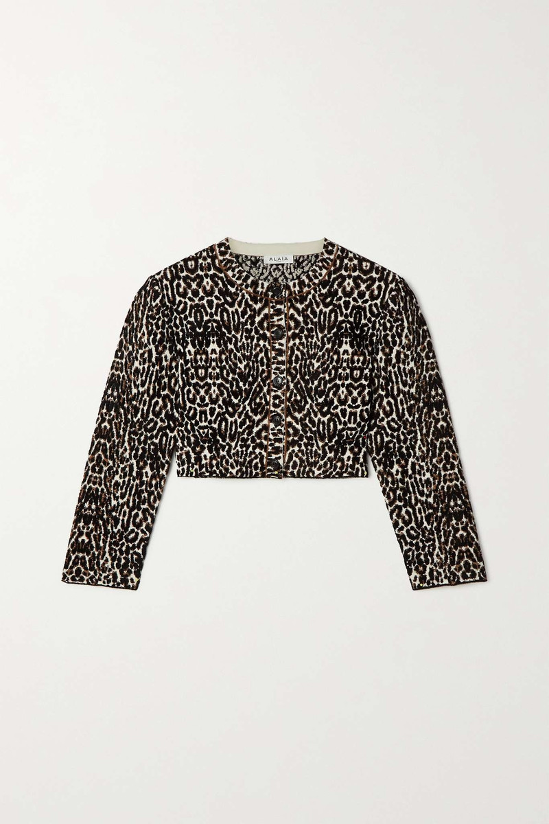 Cropped leopard jacquard-knit cardigan - 1