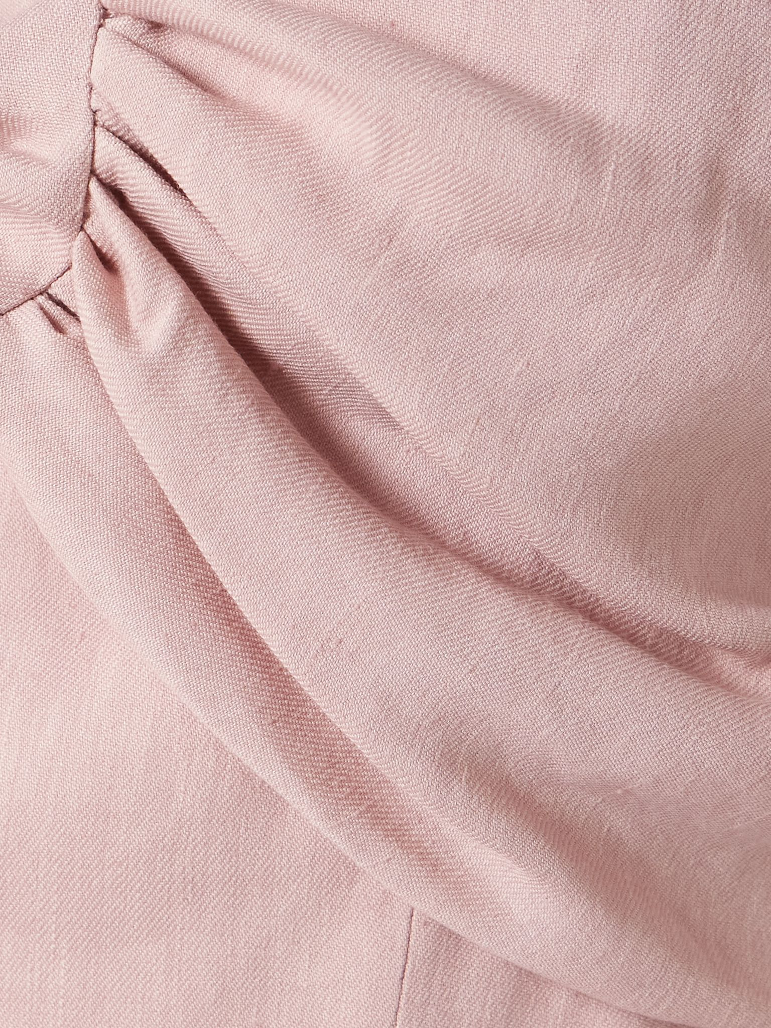 Rahel gathered tie-front linen-blend midi dress Baby pink - 4