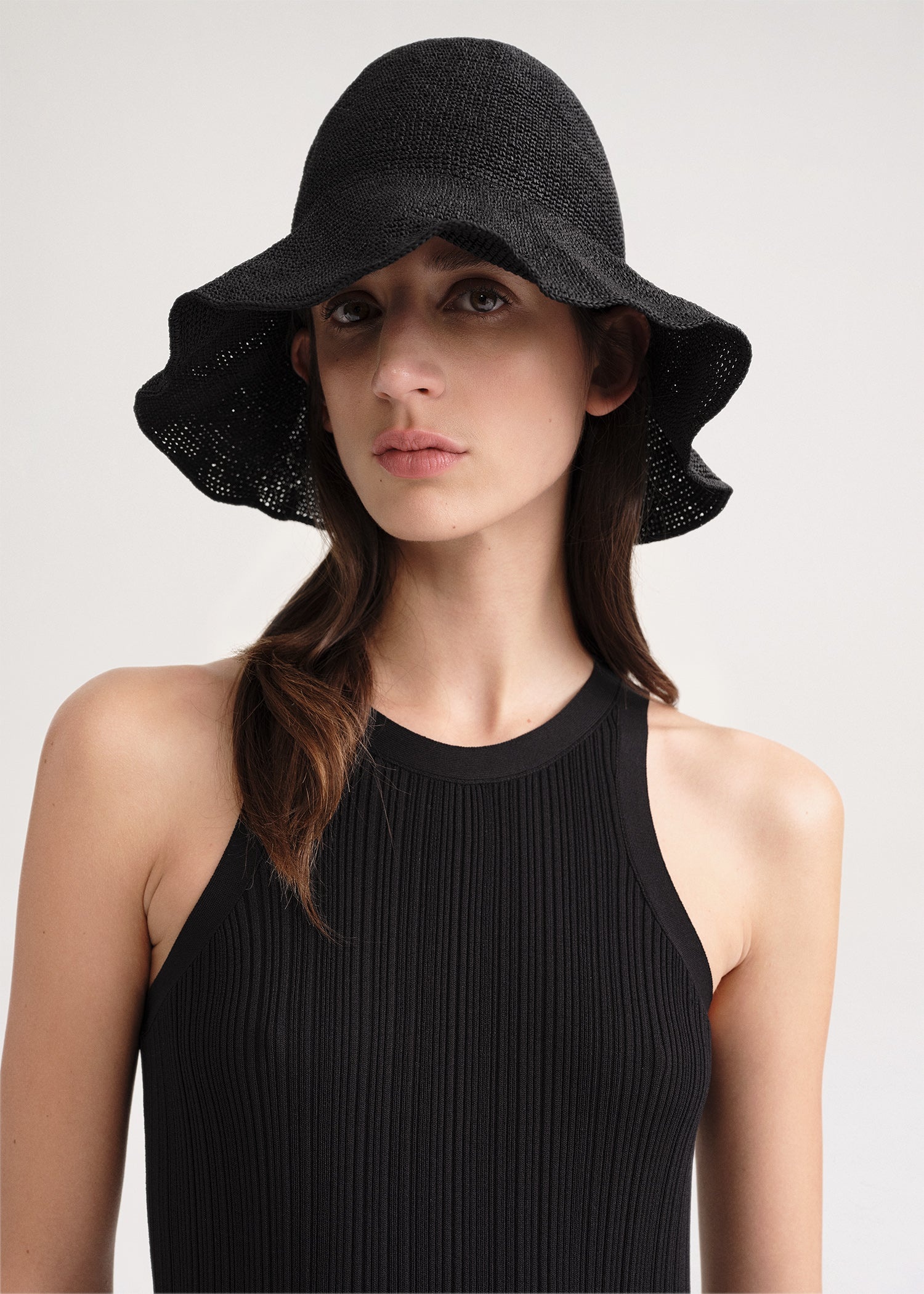 Paper straw hat black - 1