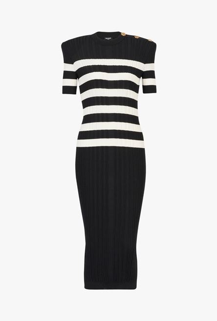 Mid-length black and nude striped knit dress - 1