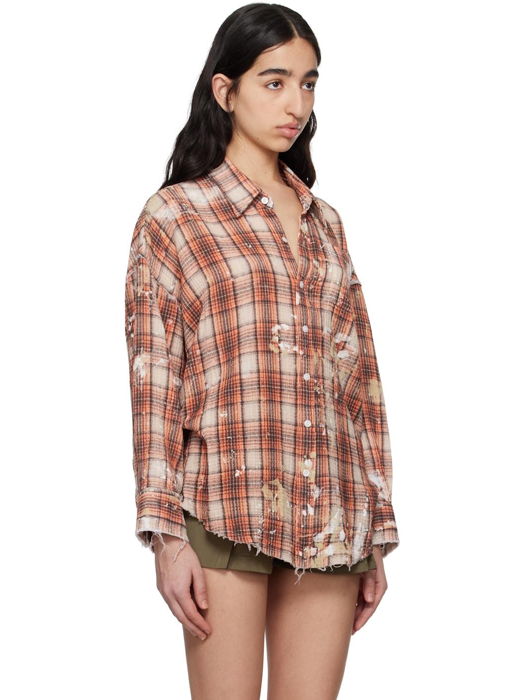 Orange & Beige Shredded Seam Drop Neck Shirt - 2