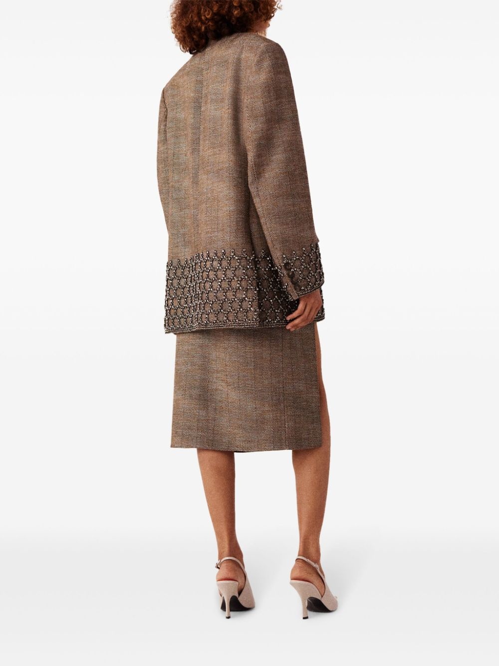side-slit tweed midi skirt - 3