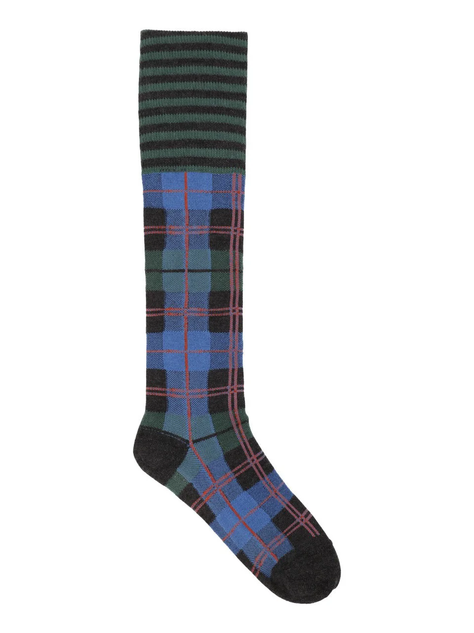 RIBBIT SOCK - GREEN BLUE DASHED CHECKS - 1