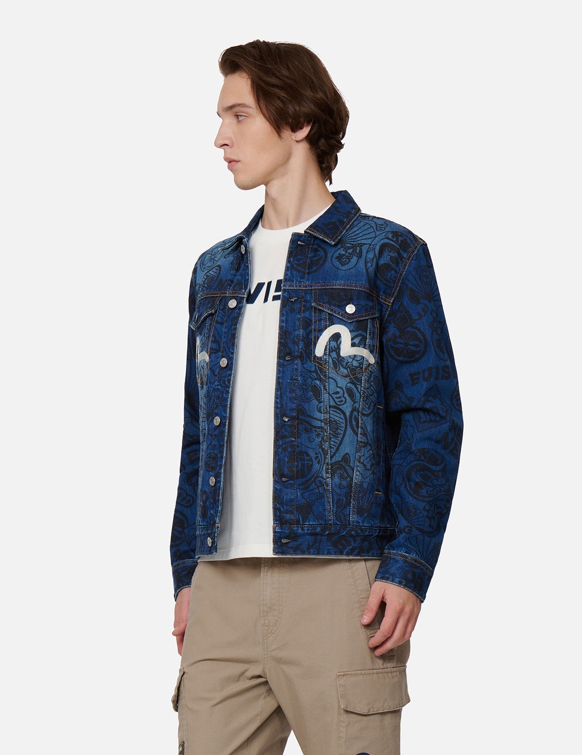 ALLOVER EVISU SQUAD DISCHARGE-PRINT DENIM JACKET - 7