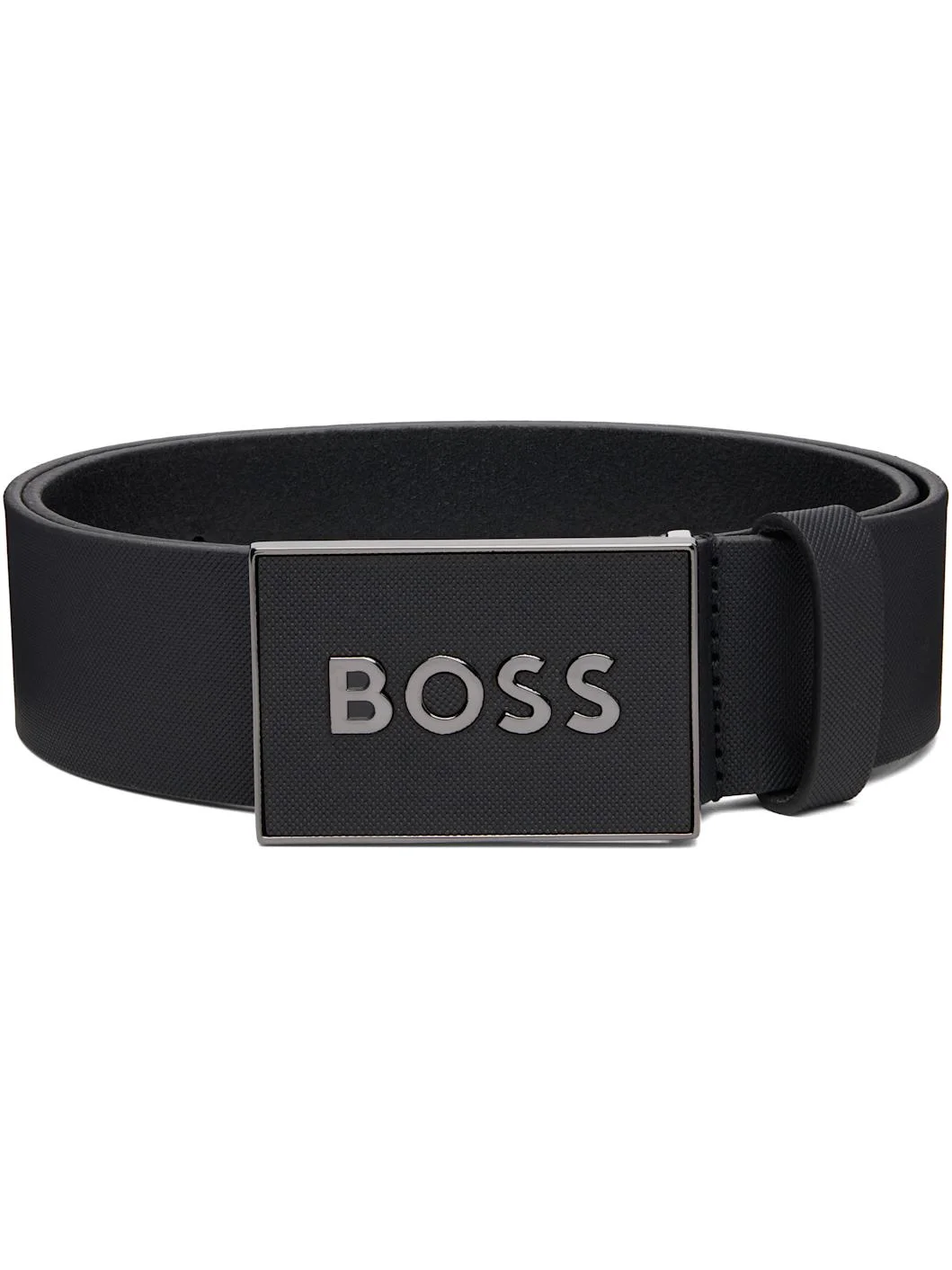 Black Logo Plaque Buckle Leather Belt - 1