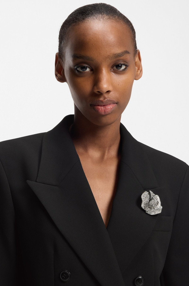 OVERSIZED-FIT BLAZER WITH RHINESTONE LAPEL BROOCH 5