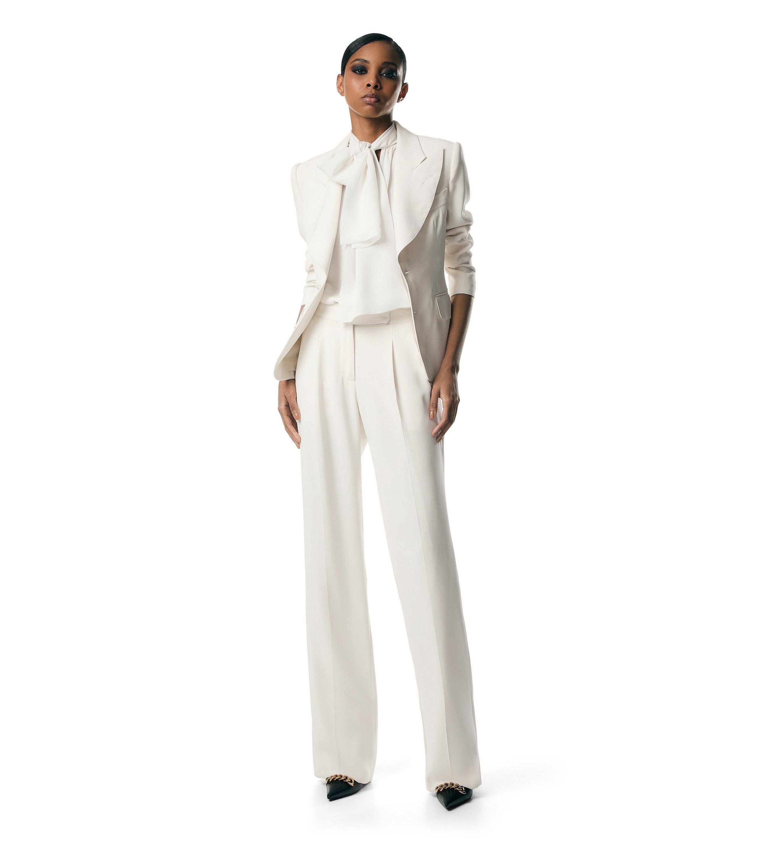 DOUBLE SILK GEORGETTE WIDE LEG TAILORED PANTS - 2