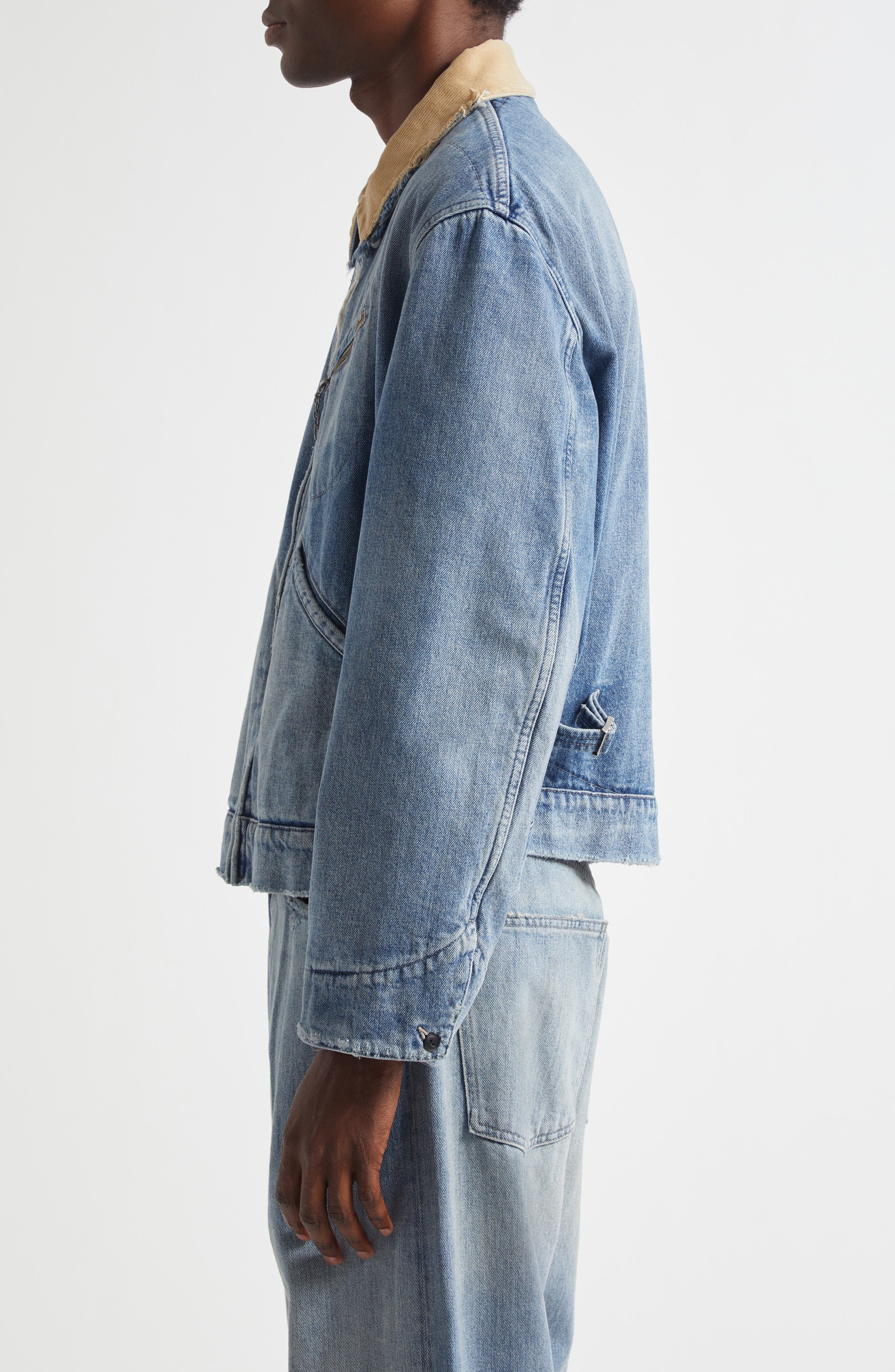 Maison Margiela Corduroy Collar Denim Sports Jacket in Light Blue at Nordstrom - 4