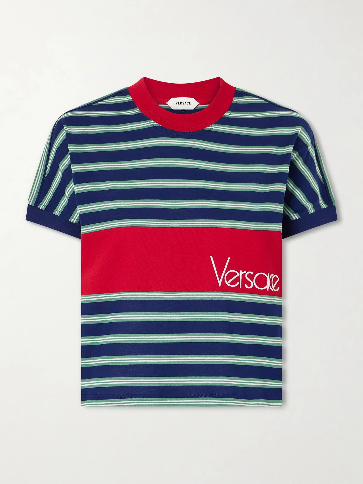 Logo-embroidered Striped Cotton-jersey T-shirt - 1