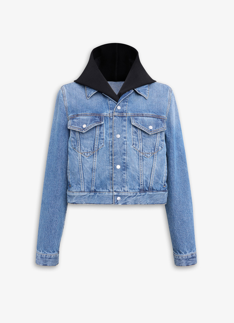 DENIM JACKET WITH KNITTED HOOD - 1