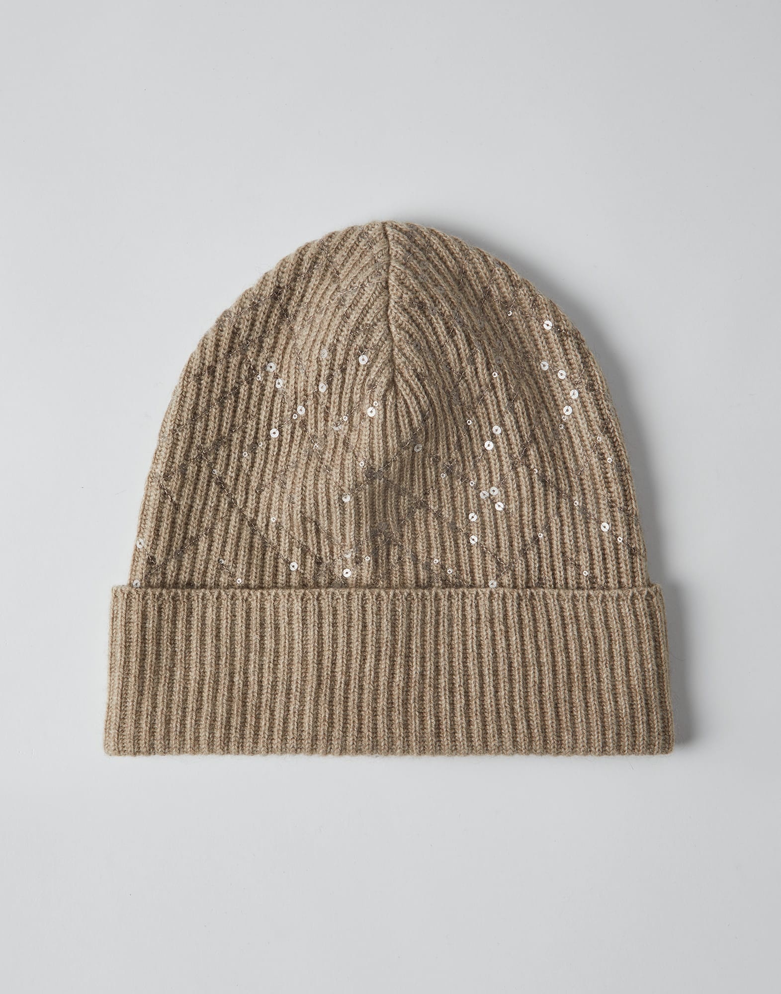 Cashmere English rib beanie with dazzling embroidery - 1