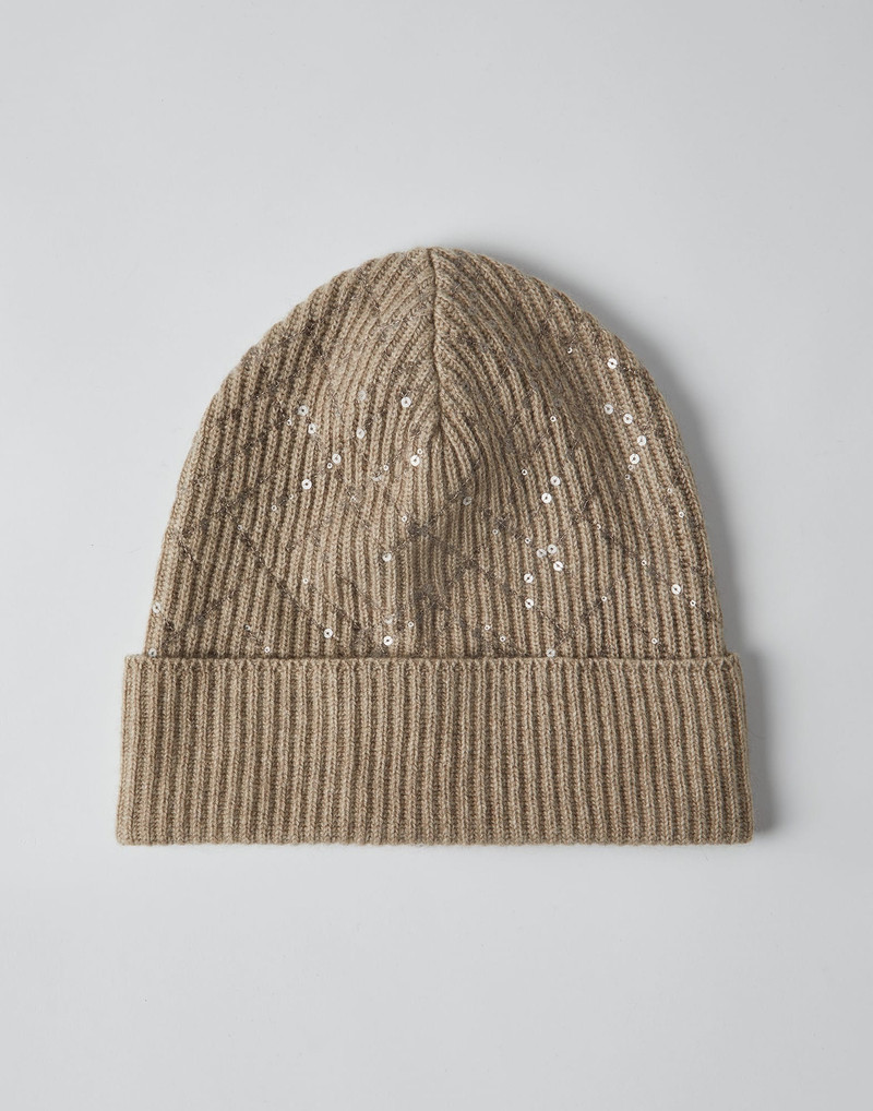 Cashmere English rib beanie with dazzling embroidery 1