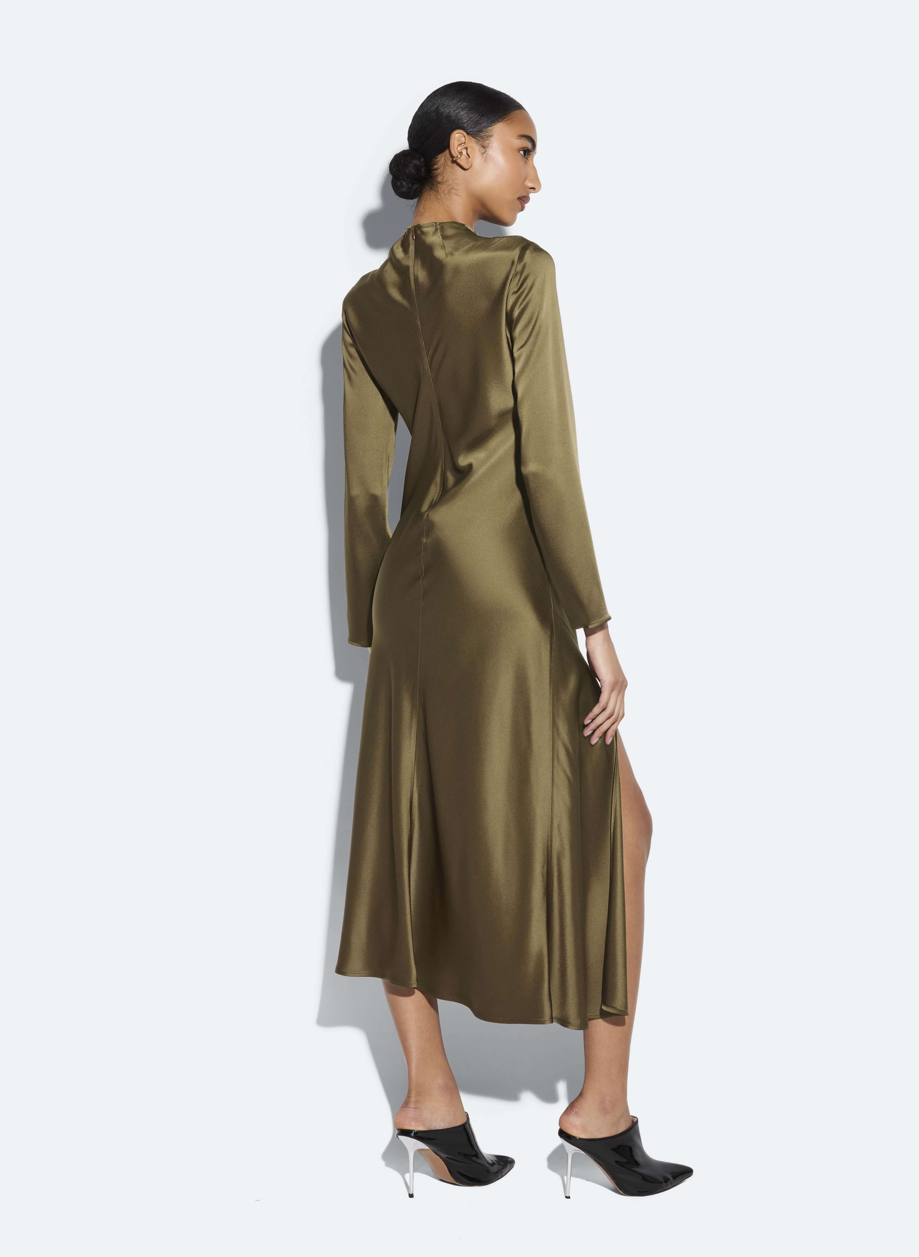 Satin Draped Neck Bias Dress - 4