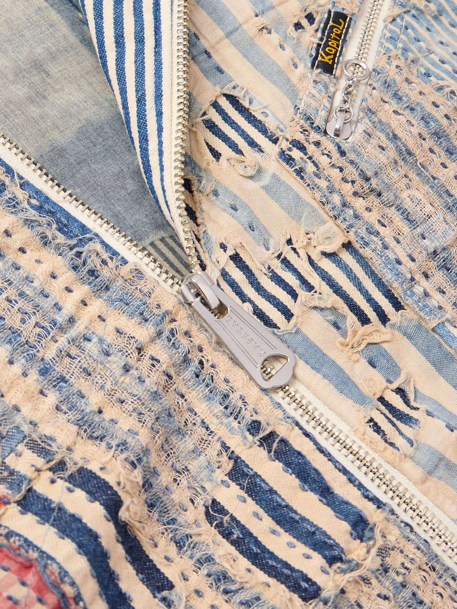 Boro Distressed Patchwork Cotton and Linen-Blend Zip-Up Jacket Blue - 5