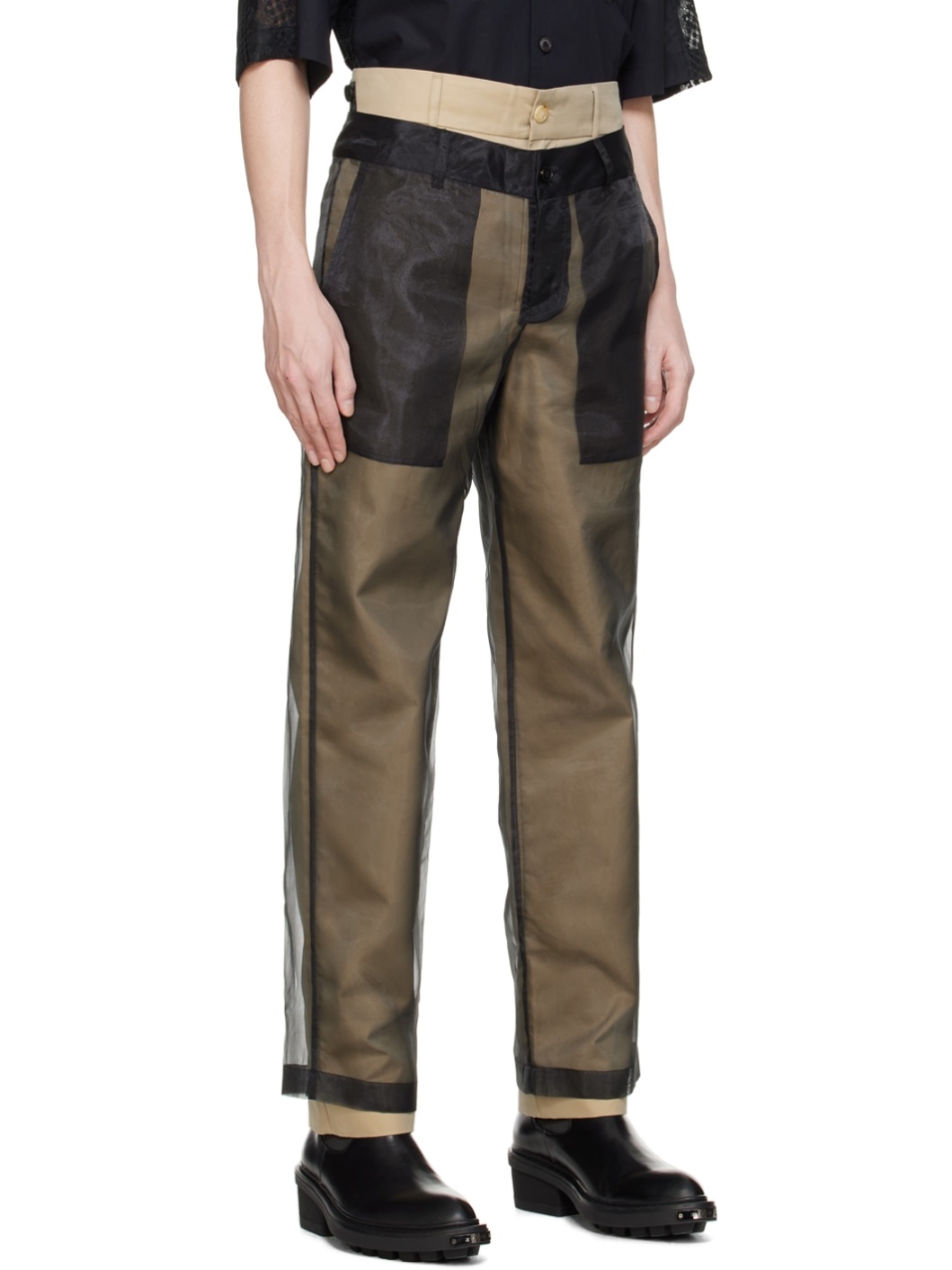 Black & Beige Layered Trousers - 2