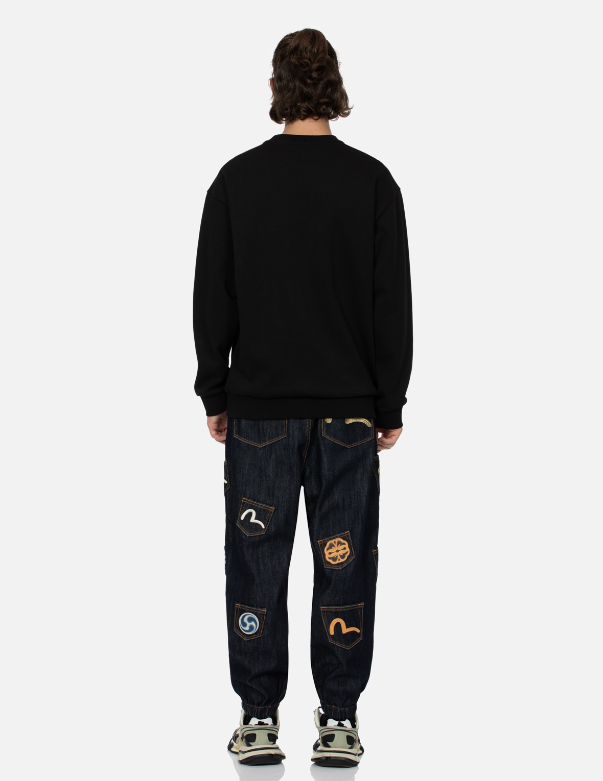 MULTI POCKET WITH SEAGULL EMBROIDERY RELAX FIT DENIM JOGGERS - 5
