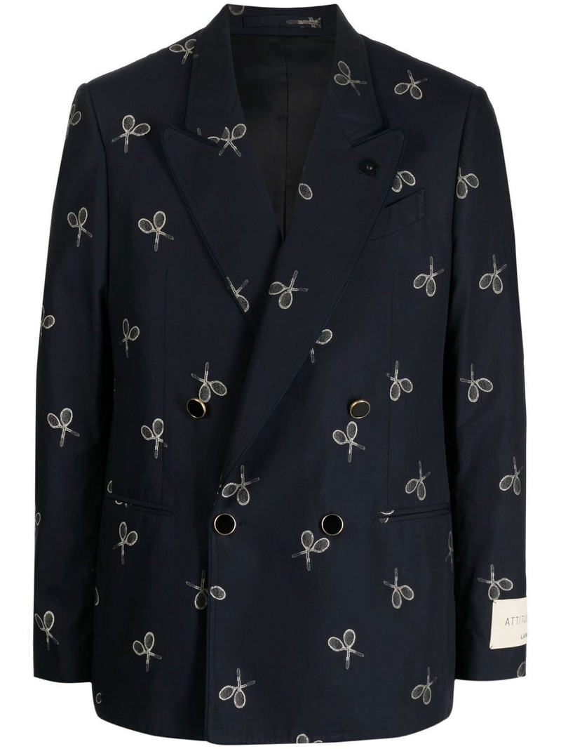 racket-print double-breasted blazer 1