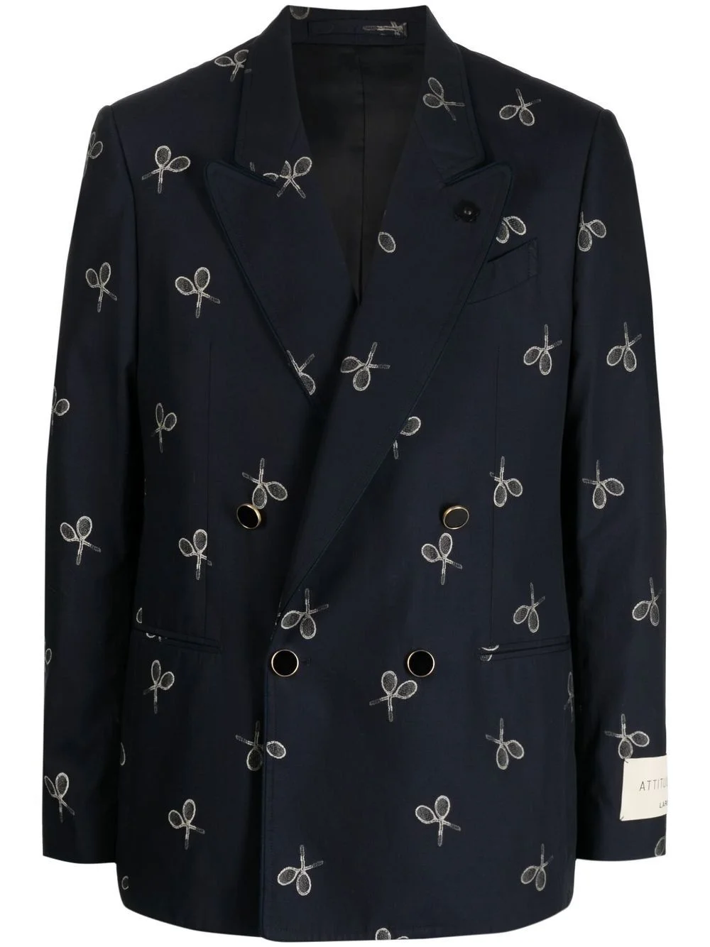 racket-print double-breasted blazer - 1